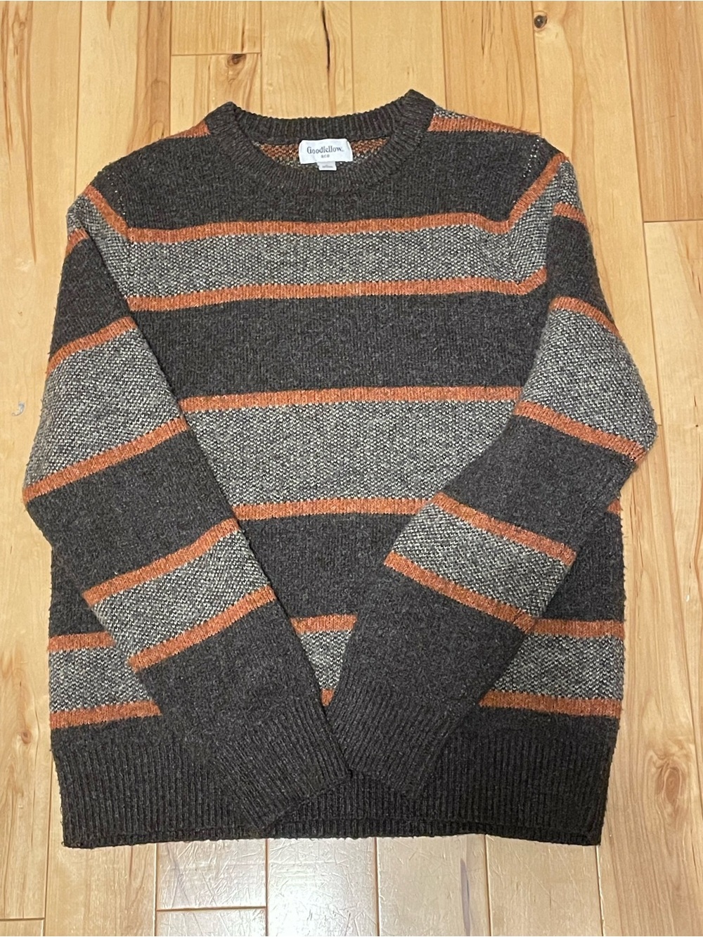 Goodfellow & Co Charcoal Gray Crewneck Sweater with Rust Stripes